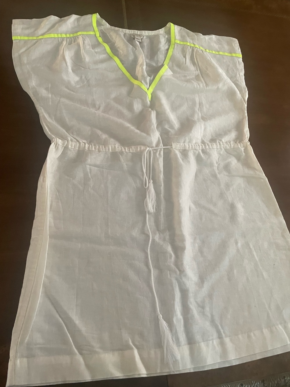 J. Crew Sheer off White Tunic with Neon Lime Trim.New without tag